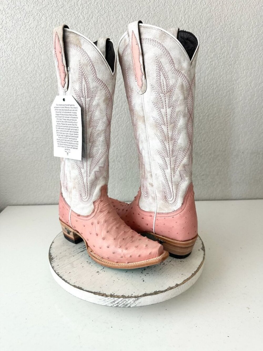 Lane SKYLIGHT Cowboy Boots Pink Ostrich Western Cowgirl Mid Calf Snip Toe Sz 6.5